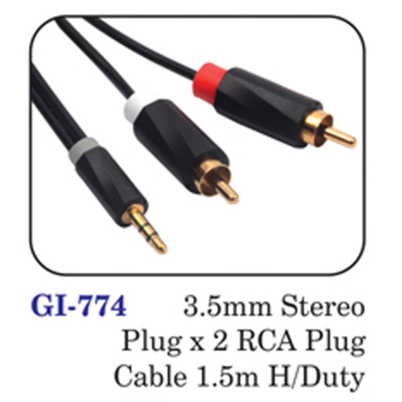 3.5mm Stereo Plug X 2 Rca Plug Cable 1.5m H/duty