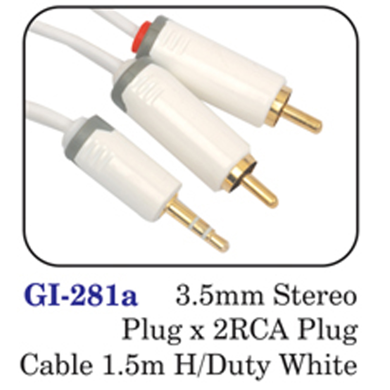 3.5mm Stereo Plug X 2rca Plug Cable 1.5m H/duty White