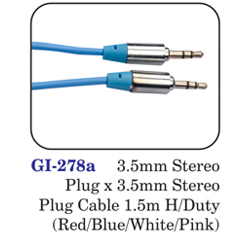 3.5mm Stereo Plug X 3.5mm Stereo Plug Cable 1.5m H/duty (red/blue/white/pink)