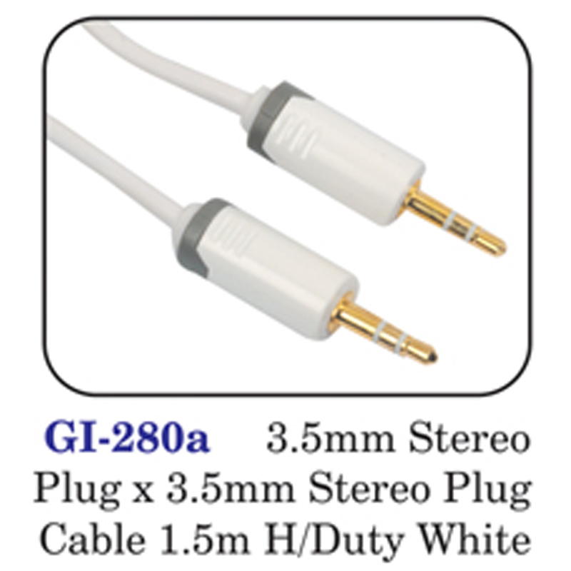 3.5mm Stereo Plug X 3.5mm Stereo Plug Cable 1.5m H/duty White