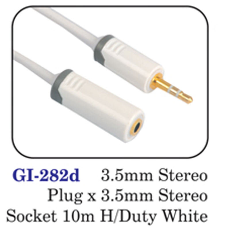 3.5mm Stereo Plug X 3.5mm Stereo Socket 10m H/duty White