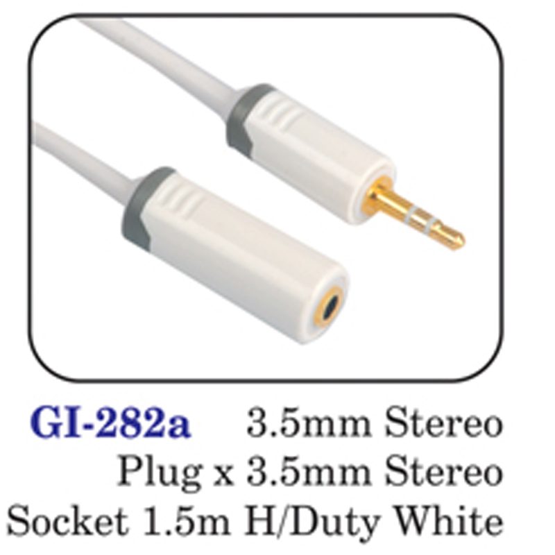 3.5mm Stereo Plug X 3.5mm Stereo Socket 1.5m H/duty White