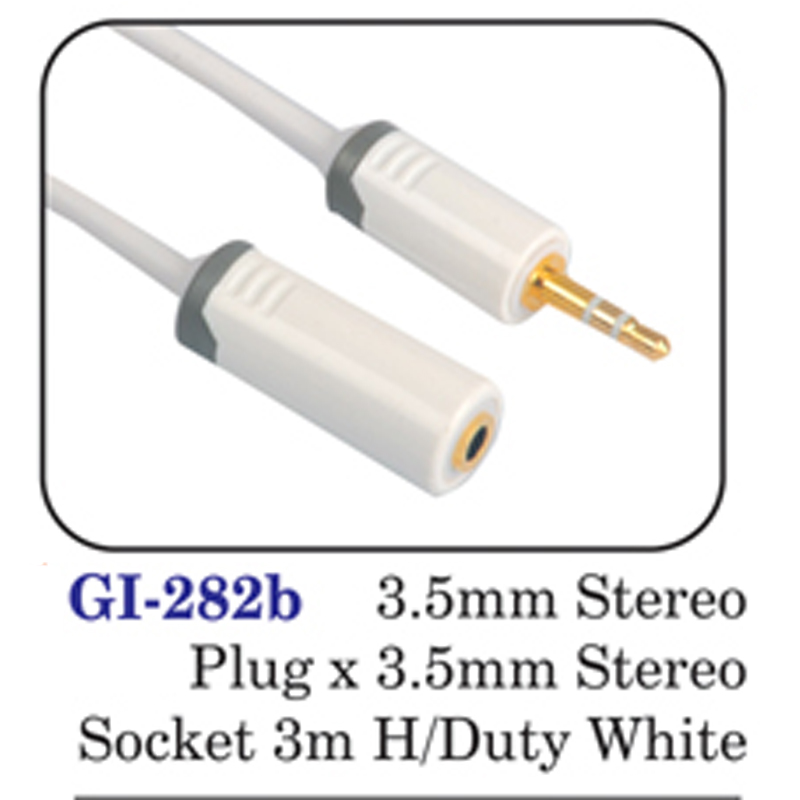 3.5mm Stereo Plug X 3.5mm Stereo Socket 3m H/duty White