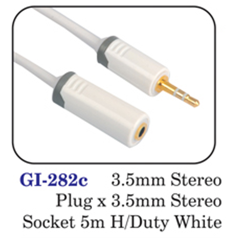 3.5mm Stereo Plug X 3.5mm Stereo Socket 5m H/duty White