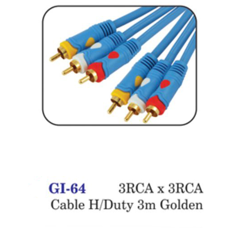 3rca X 3rca Cable H/duty 3m Golden