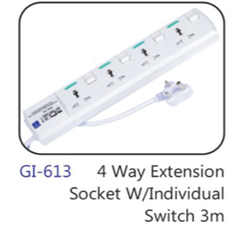 4 Way Extension Socket W/individual Switch 3m