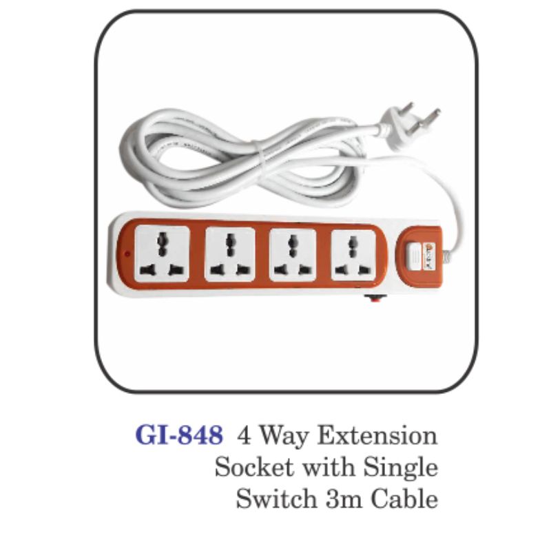 4 Way Extension Socket With Single Switch 3m Cable