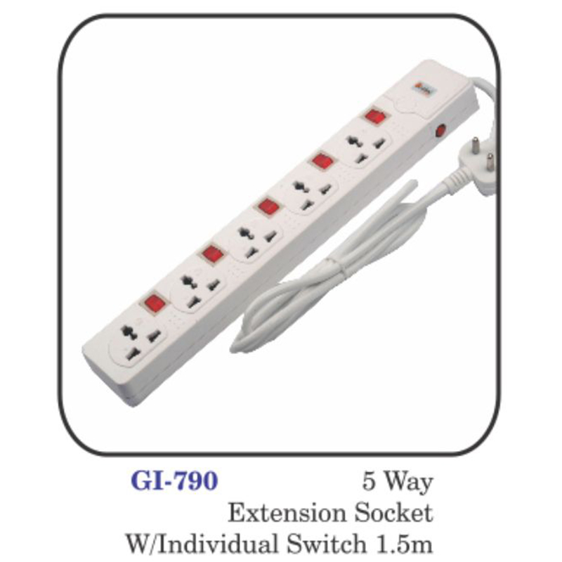 5 Way Extension Socket W/individual Switch 1.5m