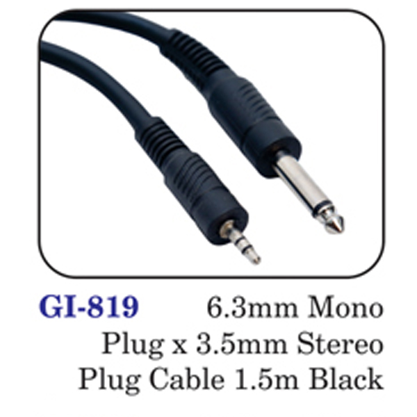 6.3mm Mono Plug X 3.5mm Stereo Plug Cable 1.5m Black