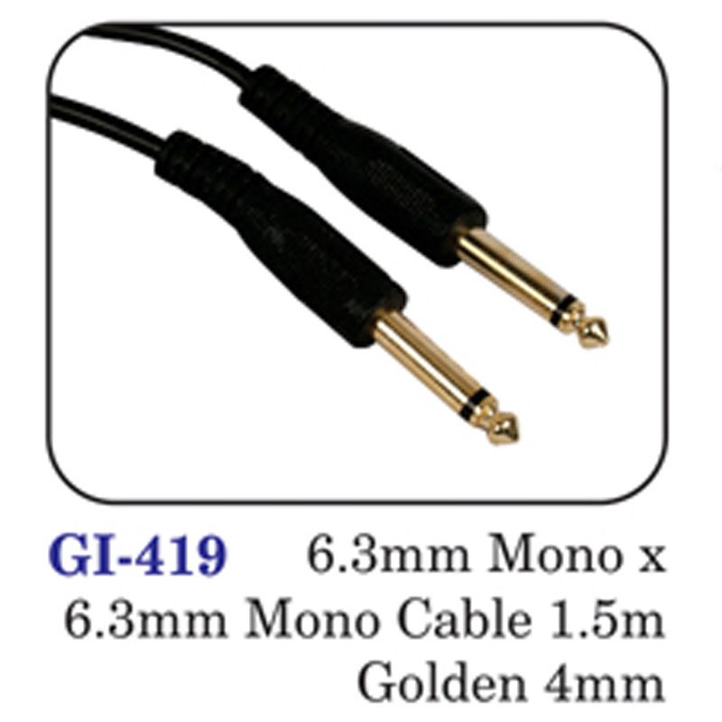 6.3mm Mono X 6.3mm Mono Cable 1.5m Golden 4mm