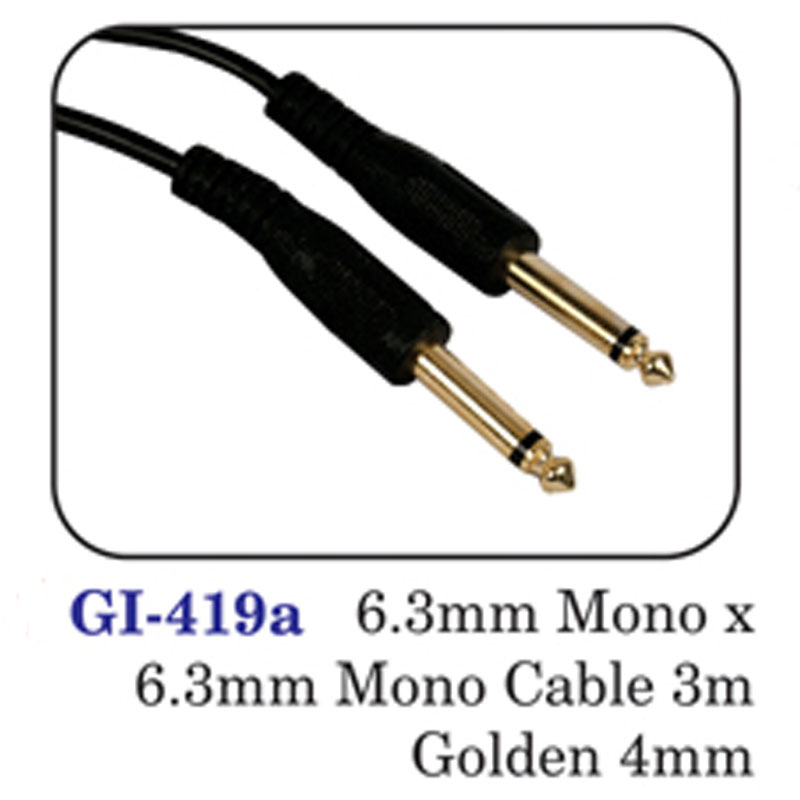 6.3mm Mono X 6.3mm Mono Cable 3m Golden 4mm