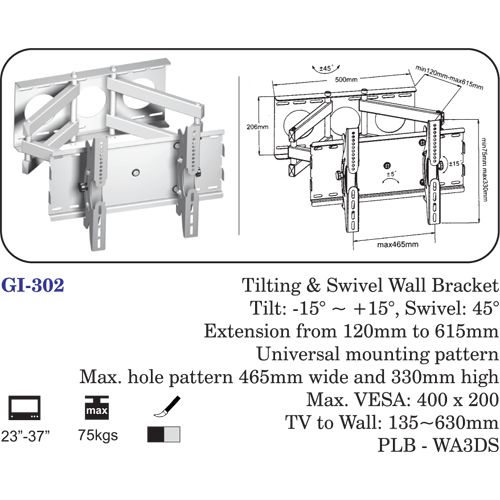 Tilting & Swivel Wall Bracket 23" To 37"