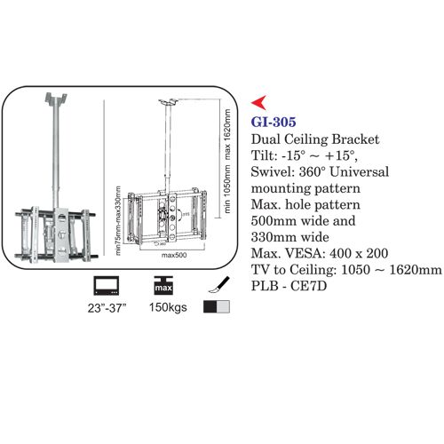 Dual Ceiling Bracket 23" To 37"