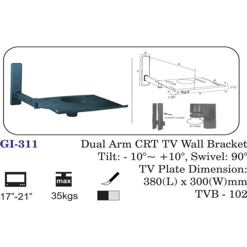 Dual Arm Crt Tv Wall Bracket 17" To 21"