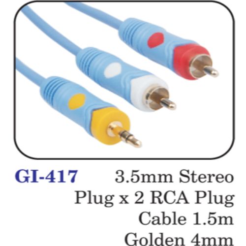 3.5mm Stereo Plug X 2 Rca Plug Cable 1.5m Golden 4mm