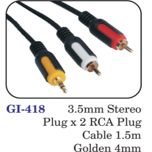 3.5mm Stereo Plug X 2 Rca Plug Cable 1.5m Golden 4mm