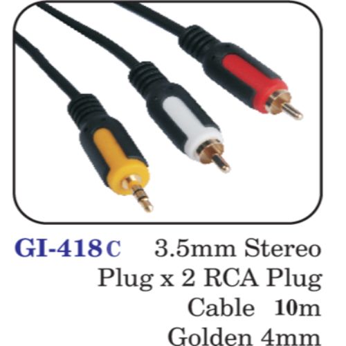 3.5mm Stereo Plug X 2 Rca Plug Cable 10m Golden 4mm