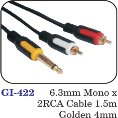 6.3mm Mono X 2rca Cable 1.5m Golden 4mm