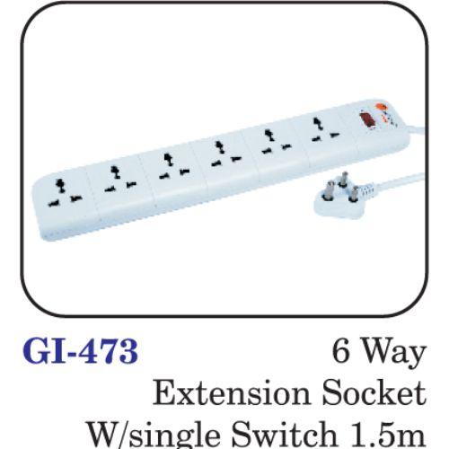 6 Way Extension Socket W/single Switch 1.5m