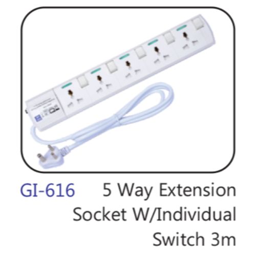 5 Way Extension Socket W/individual Switch 3m