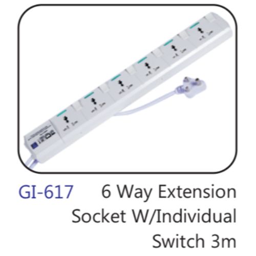 6 Way Extension Socket W/individual Switch 3m