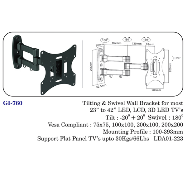 Fixed Universal Wall Bracket For Most 23" To 42" Led, Lcd, 3d Led Tvs