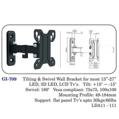 Tilting & Swivel Wall Bracket For Most 13" To 27" Led, 3d Led, Lcd Tvs