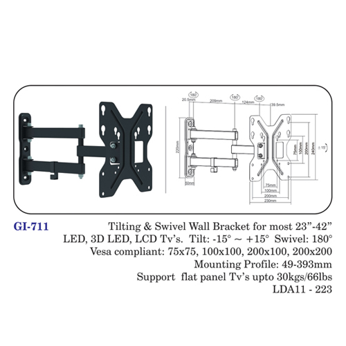 Tilting & Swivel Wall Bracket For Most 23" To 42" Led, 3d Led, Lcd Tvs