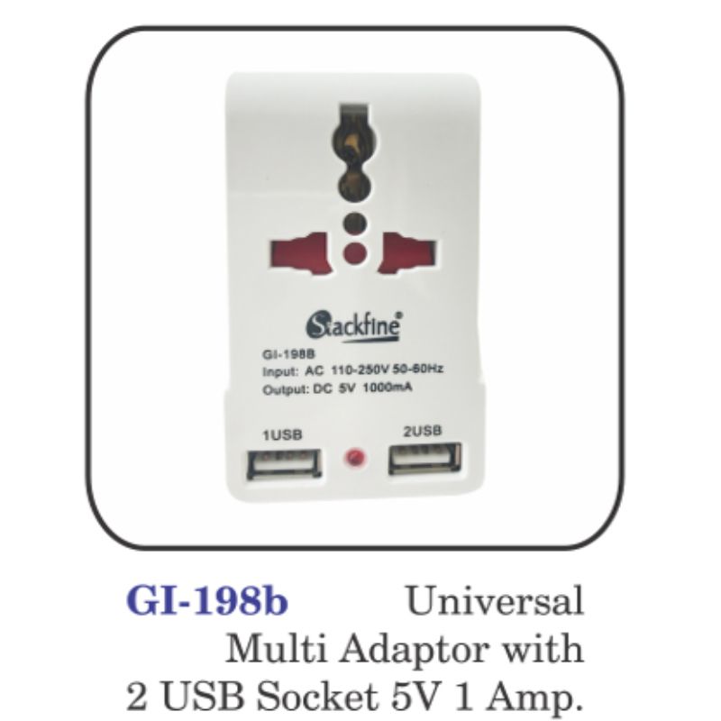 Universal Multi Adaptor With 2 Usb Socket 5v 1amp.