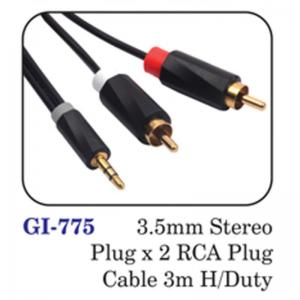 3.5mm Stereo Plug X 2 Rca Plug Cable 3m H/duty