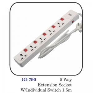 5 Way Extension Socket W/individual Switch 1.5m