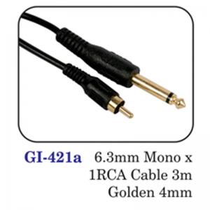 6.3mm Mono X 1rca Cable 3m Golden 4mm