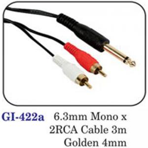 6.3mm Mono X 2rca Cable 3m Golden 4mm