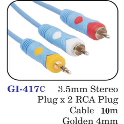 3.5mm Stereo Plug X 2 Rca Plug Cable 10m Golden 4mm