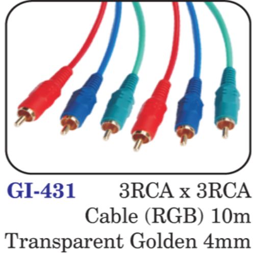 3rca X 3rca Cable (rgb) 10m Transparent Golden 4mm