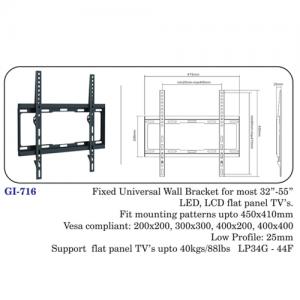 Fixed Universal Wall Bracket For Most 32" To 55" Led, Lcd Flat Panel Tvs